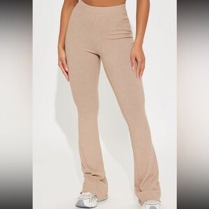 Fashion Nova Tan Ribbed Flare Pants